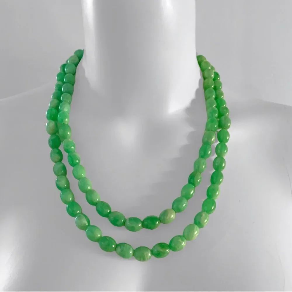Vintage Double Strand Green Bead Necklace